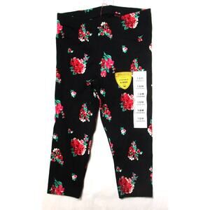 Cat & Jack Toddler Girl's Leggings Size 18 months Black with Red Floral Print